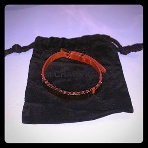 MK orange leather & gold stainless steel bracelet